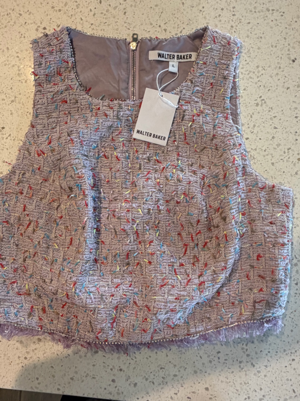Walter Baker Lavender Celebrate Tweed  Sleeveless Crop Top Multicolor Flecks L